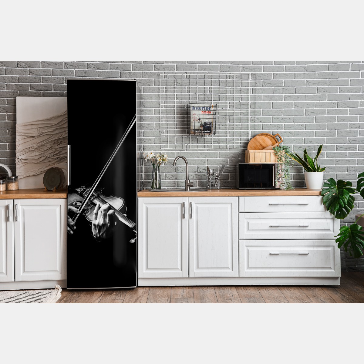 Naklejka na lodówkę monochromatyczne dłonie skrzypka – Wallissimo® Naklejka na lodówkę monochromatyczne dłonie skrzypka – Wallissimo®