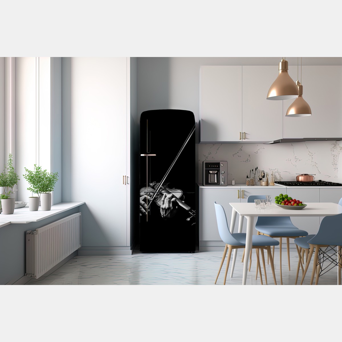 Naklejka na lodówkę monochromatyczne dłonie skrzypka – Wallissimo® Naklejka na lodówkę monochromatyczne dłonie skrzypka – Wallissimo®