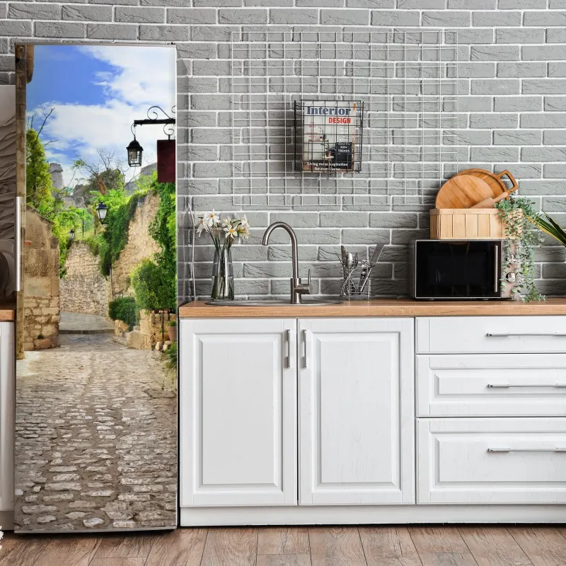 Naklejka na lodówkę złote liście w stylu line art – Wallissimo®