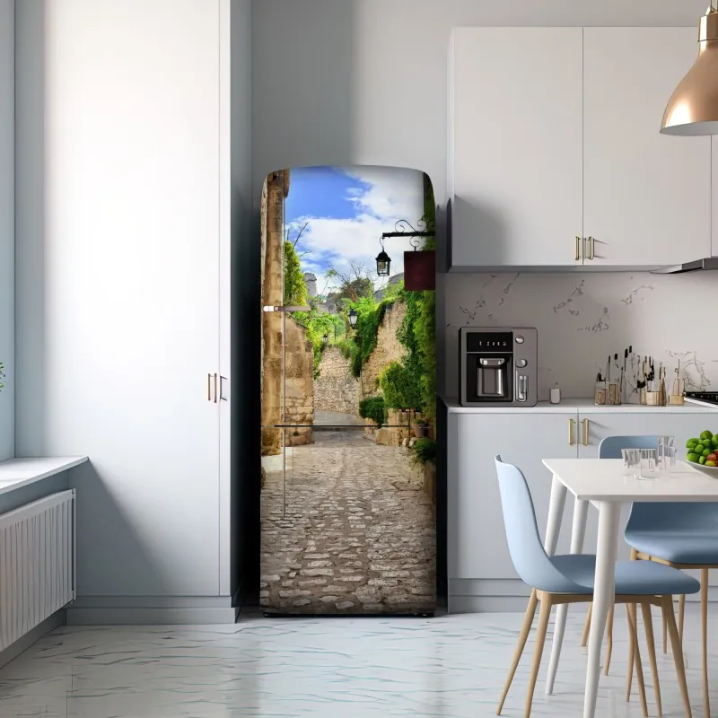 Naklejka na lodówkę urocza brukowana uliczka w Les Baux de Provence – Wallissimo® Naklejka na lodówkę urocza brukowana uliczka w Les Baux de Provence – Wallissimo®