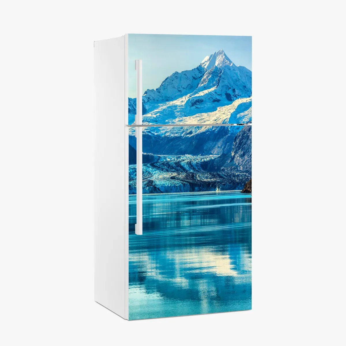 Naklejka na lodówkę majestatyczny alpejski lodowiec w odbiciu – Wallissimo® Naklejka na lodówkę majestatyczny alpejski lodowiec w odbiciu – Wallissimo®