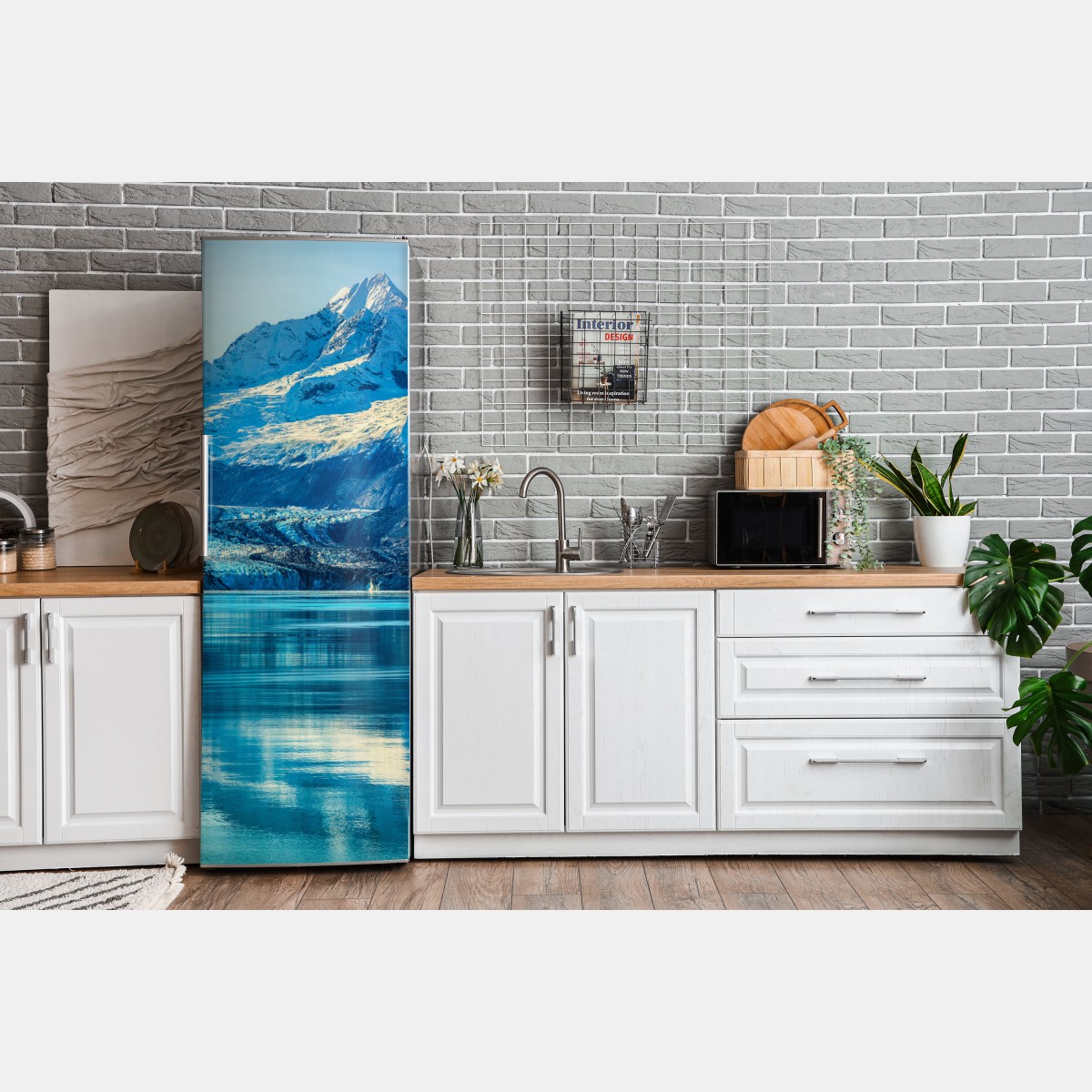 Naklejka na lodówkę majestatyczny alpejski lodowiec w odbiciu – Wallissimo® Naklejka na lodówkę majestatyczny alpejski lodowiec w odbiciu – Wallissimo®