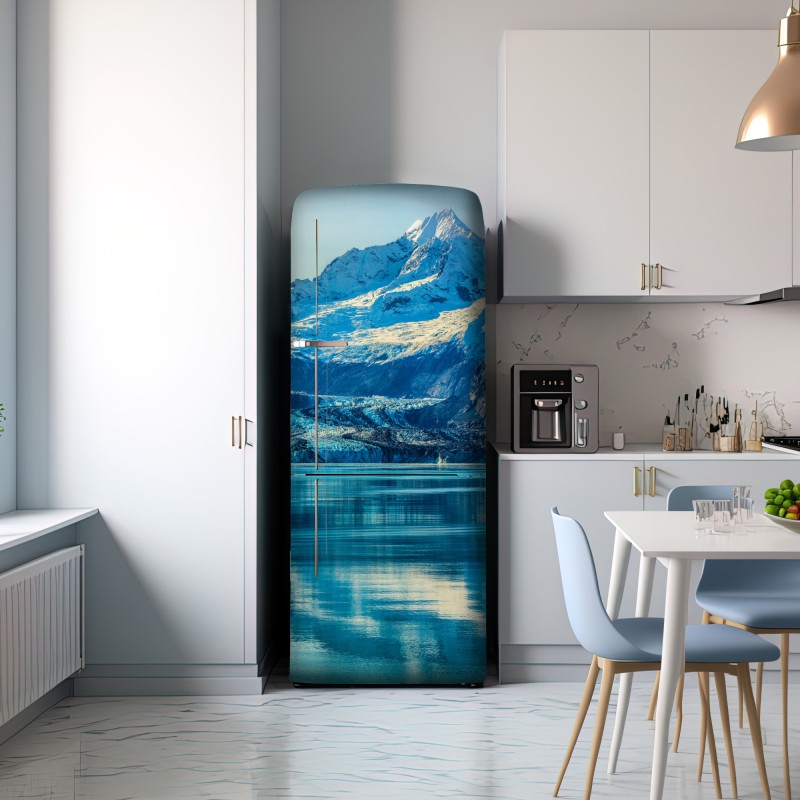 Naklejka na lodówkę majestatyczny alpejski lodowiec w odbiciu – Wallissimo® Naklejka na lodówkę majestatyczny alpejski lodowiec w odbiciu – Wallissimo®