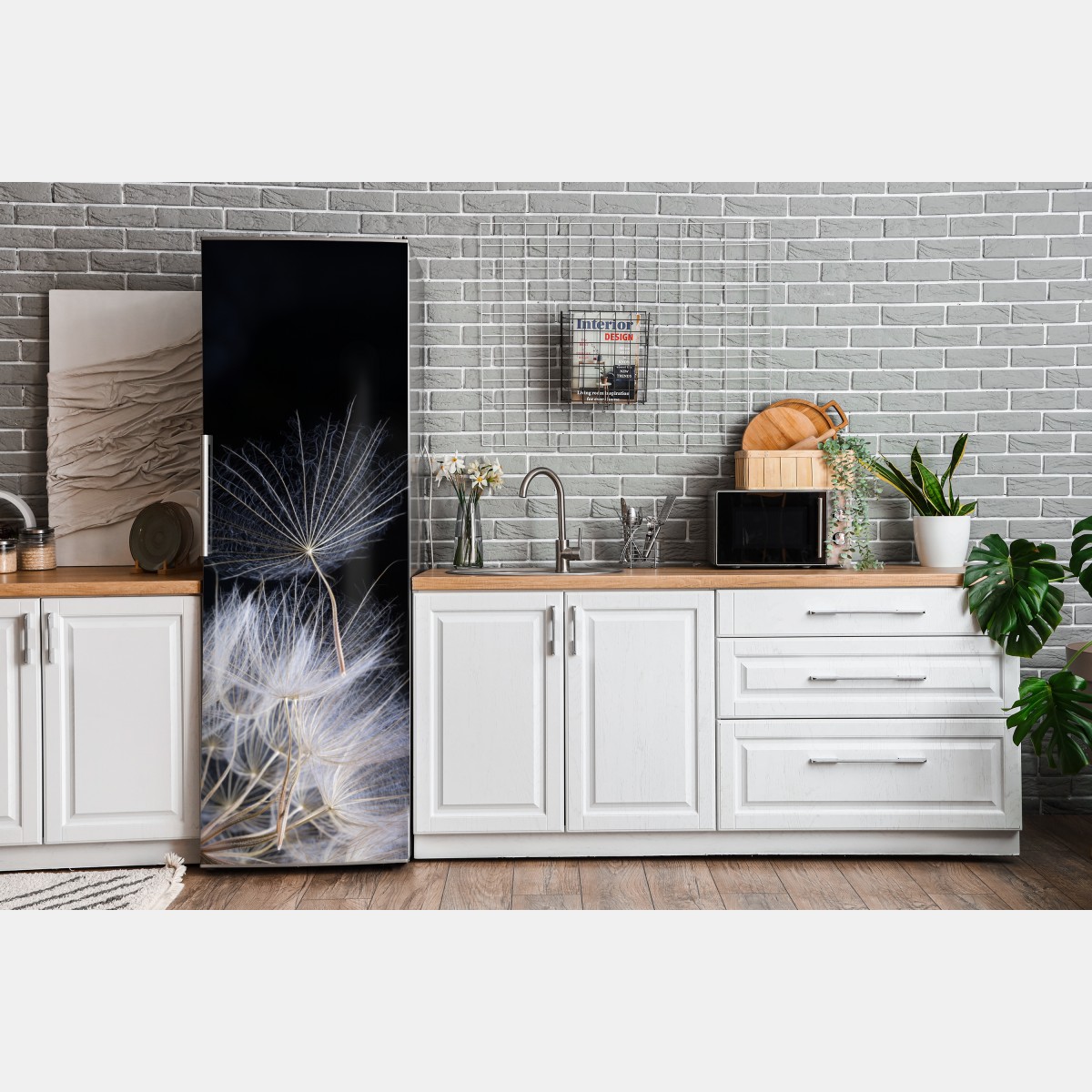 Naklejka na lodówkę delikatne ziarno mniszka na czarnym tle – Wallissimo® Naklejka na lodówkę delikatne ziarno mniszka na czarnym tle – Wallissimo®