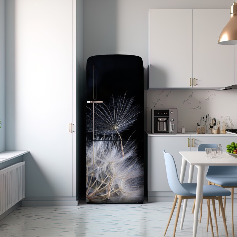 Naklejka na lodówkę delikatne ziarno mniszka na czarnym tle – Wallissimo® Naklejka na lodówkę delikatne ziarno mniszka na czarnym tle – Wallissimo®