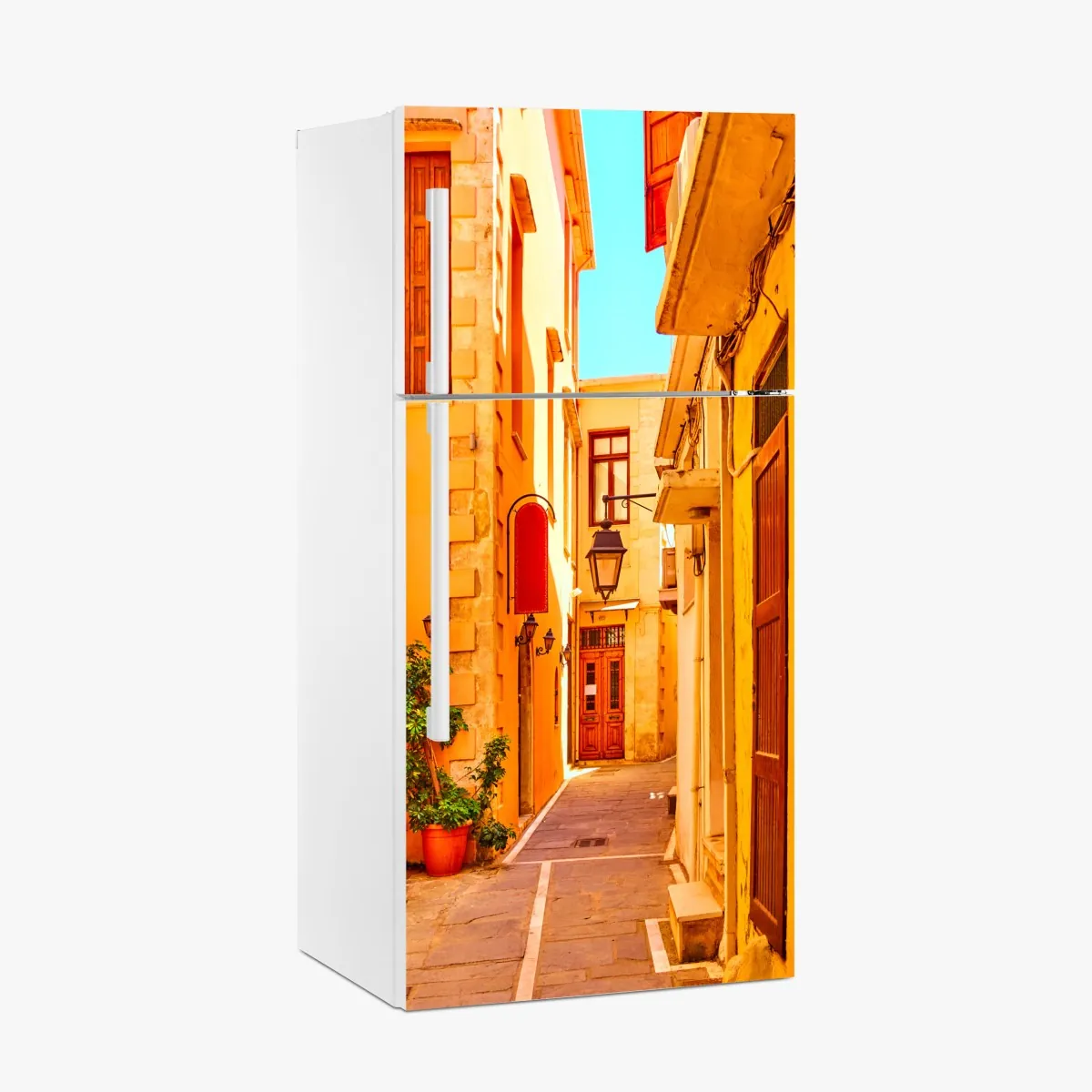 Naklejka na lodówkę słoneczna żółta uliczka w Rethymno, Kreta – Wallissimo® Naklejka na lodówkę słoneczna żółta uliczka w Rethymno, Kreta – Wallissimo®