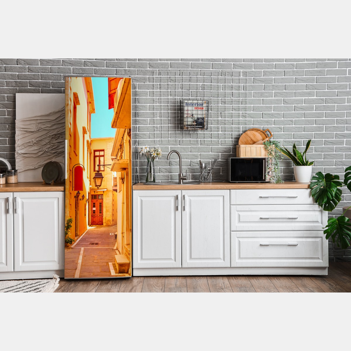 Naklejka na lodówkę słoneczna żółta uliczka w Rethymno, Kreta – Wallissimo® Naklejka na lodówkę słoneczna żółta uliczka w Rethymno, Kreta – Wallissimo®