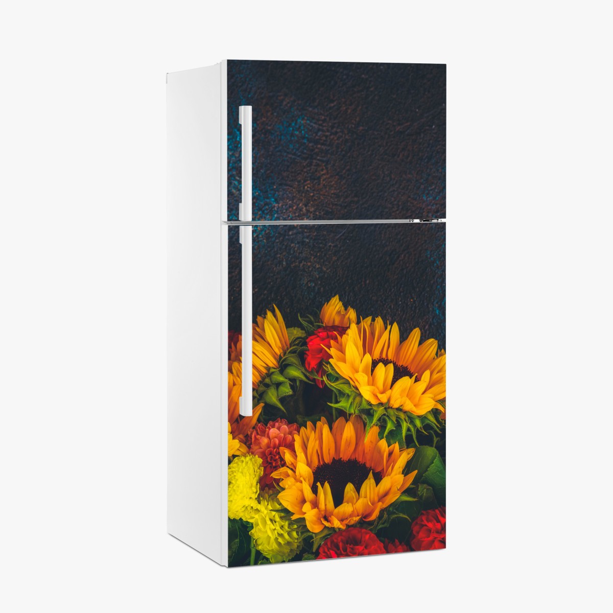 Fridge sticker vibrant sunflower bouquet on dark background – Wallissimo®