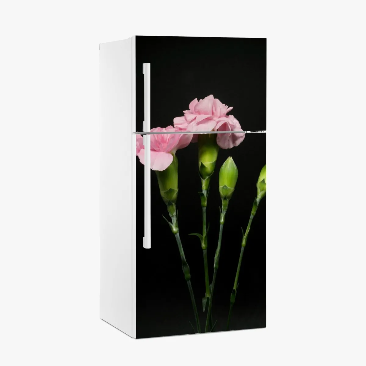 Naklejka na lodówkę różowe goździki na czarnym tle – Wallissimo® Naklejka na lodówkę różowe goździki na czarnym tle – Wallissimo®