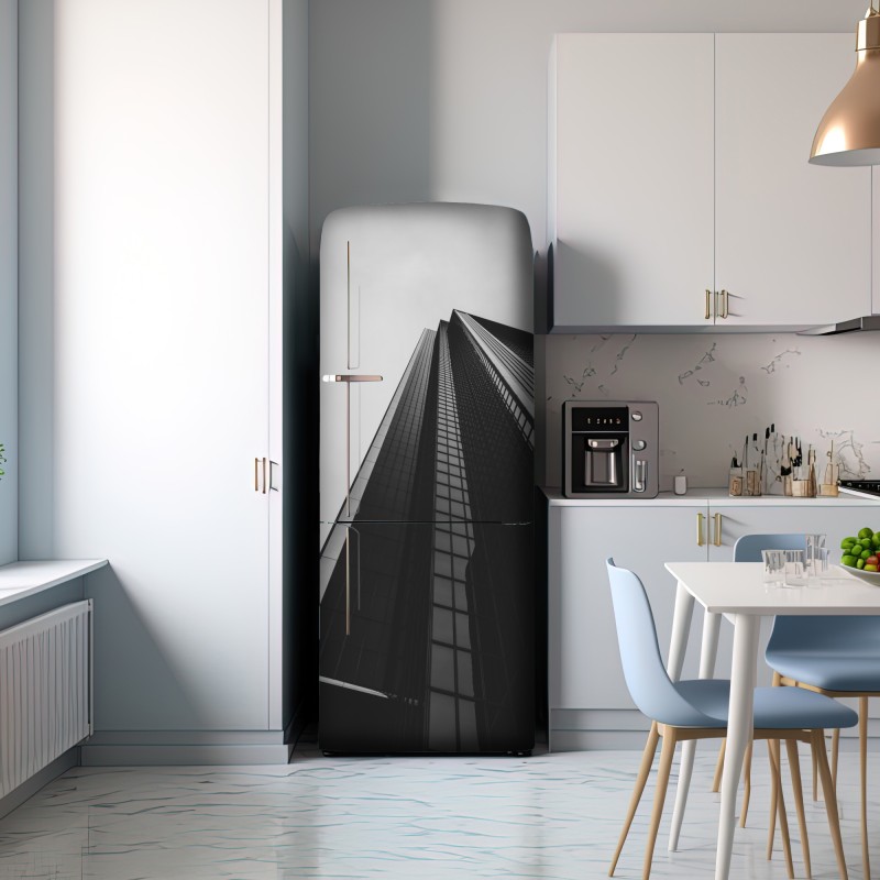 Naklejka na lodówkę monochromatyczny wieżowiec w perspektywie – Wallissimo® Naklejka na lodówkę monochromatyczny wieżowiec w perspektywie – Wallissimo®