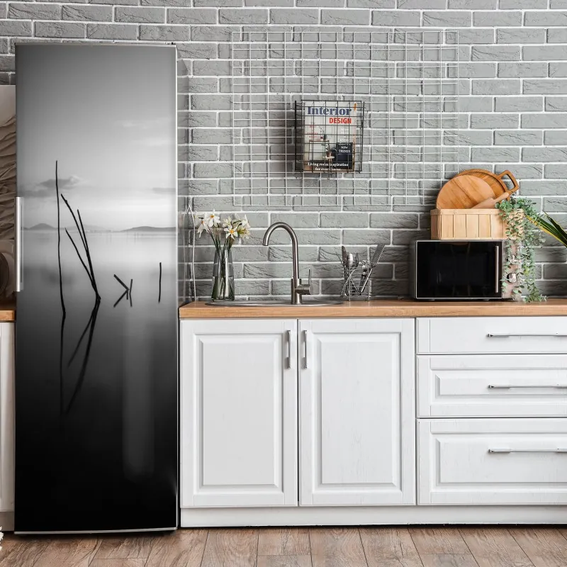 Naklejka na lodówkę turkusowe góry o złotych akcentach – Wallissimo®