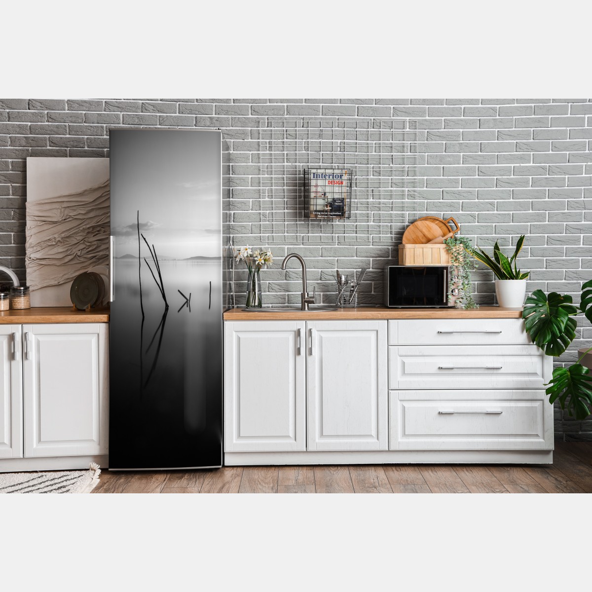 Naklejka na lodówkę spokojne monochromatyczne jezioro z odbiciami – Wallissimo® Naklejka na lodówkę spokojne monochromatyczne jezioro z odbiciami – Wallissimo®