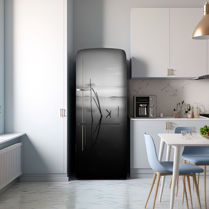 Naklejka na lodówkę spokojne monochromatyczne jezioro z odbiciami – Wallissimo® Naklejka na lodówkę spokojne monochromatyczne jezioro z odbiciami – Wallissimo®