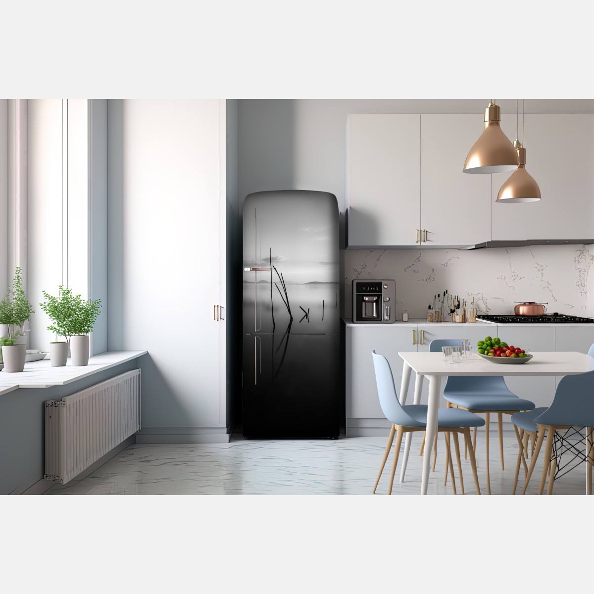 Naklejka na lodówkę spokojne monochromatyczne jezioro z odbiciami – Wallissimo® Naklejka na lodówkę spokojne monochromatyczne jezioro z odbiciami – Wallissimo®