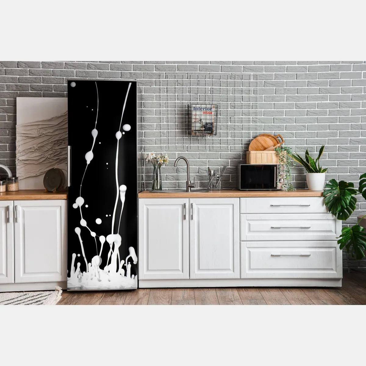 Naklejka na lodówkę biały rozprysk na czarnym tle – Wallissimo® Naklejka na lodówkę biały rozprysk na czarnym tle – Wallissimo®