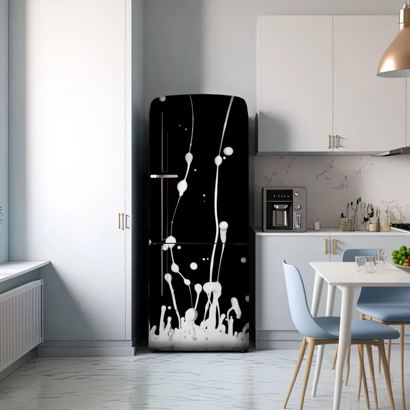 Naklejka na lodówkę biały rozprysk na czarnym tle – Wallissimo® Naklejka na lodówkę biały rozprysk na czarnym tle – Wallissimo®