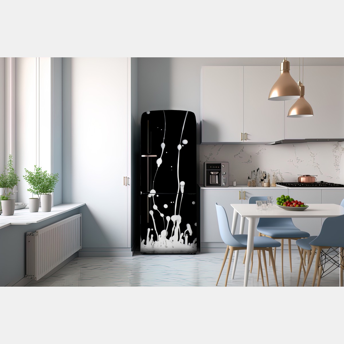 Naklejka na lodówkę biały rozprysk na czarnym tle – Wallissimo® Naklejka na lodówkę biały rozprysk na czarnym tle – Wallissimo®