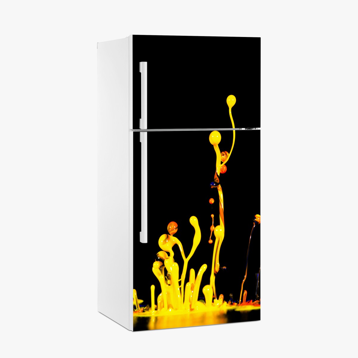 Fridge sticker vibrant yellow paint splash on black – Wallissimo®