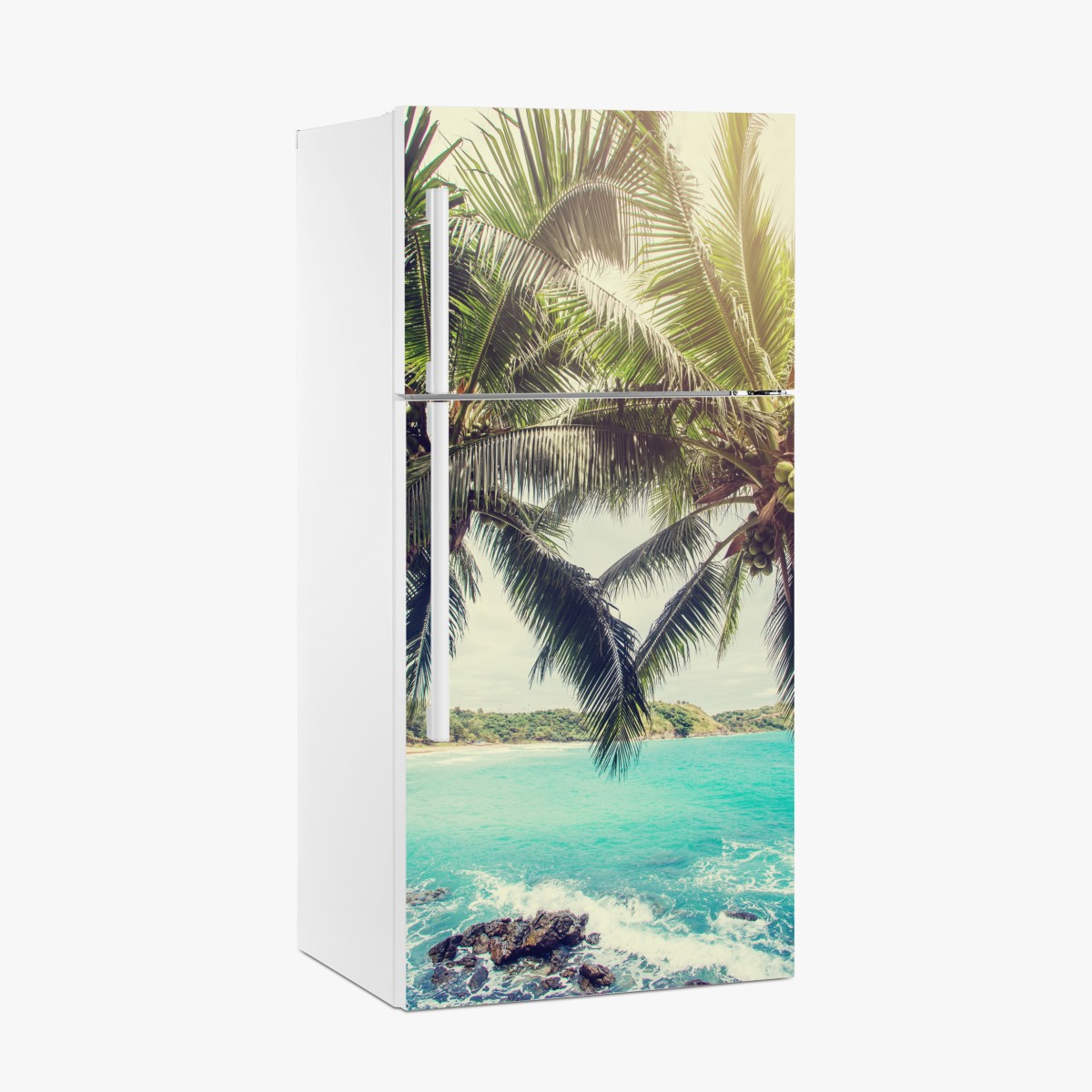 Fridge sticker tropical coconut palms by turquoise sea – Wallissimo®