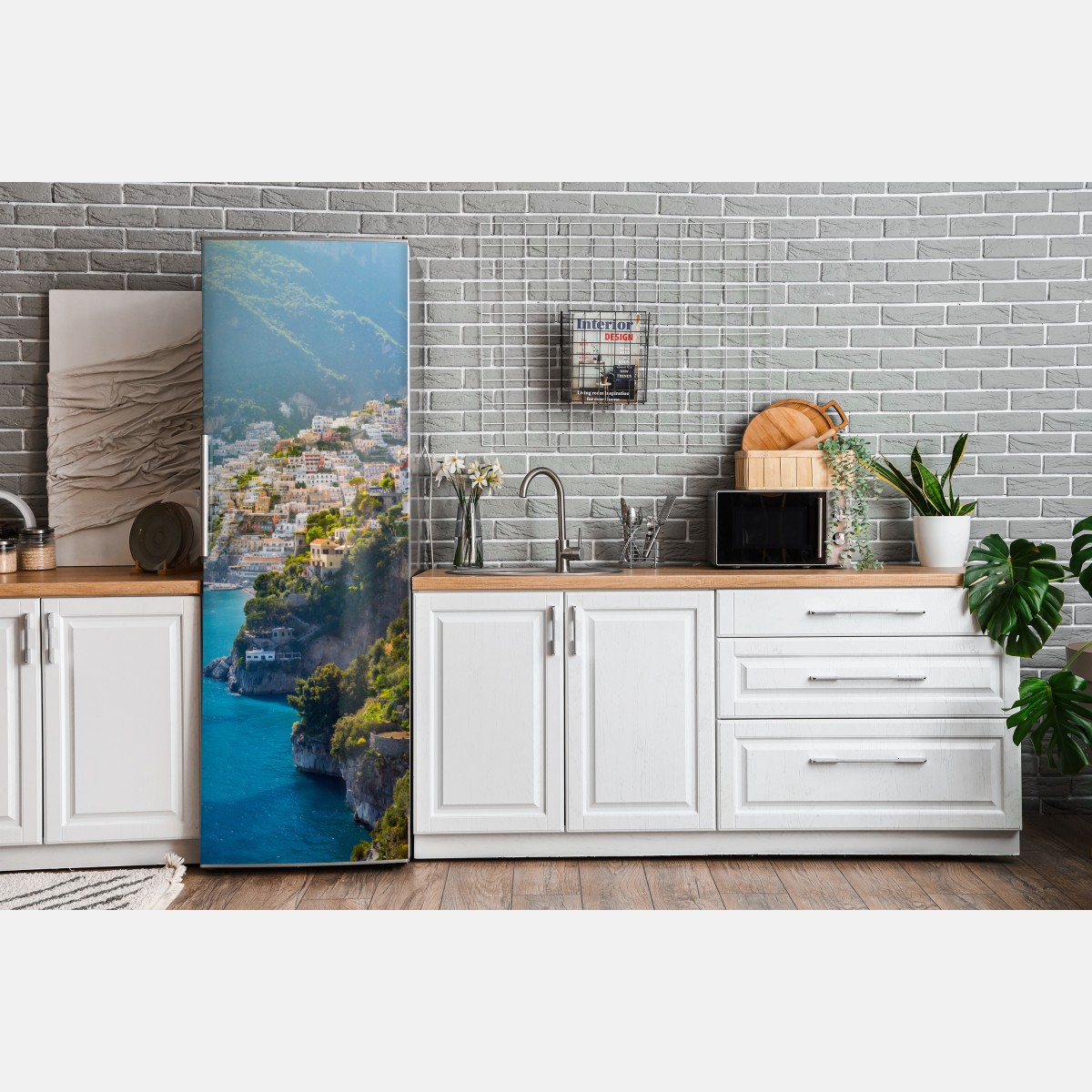 Naklejka na lodówkę Positano nadmorski krajobraz z klifu – Wallissimo® Naklejka na lodówkę Positano nadmorski krajobraz z klifu – Wallissimo®