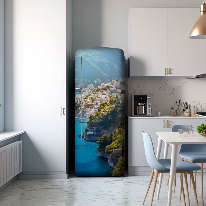 Naklejka na lodówkę Positano nadmorski krajobraz z klifu – Wallissimo® Naklejka na lodówkę Positano nadmorski krajobraz z klifu – Wallissimo®