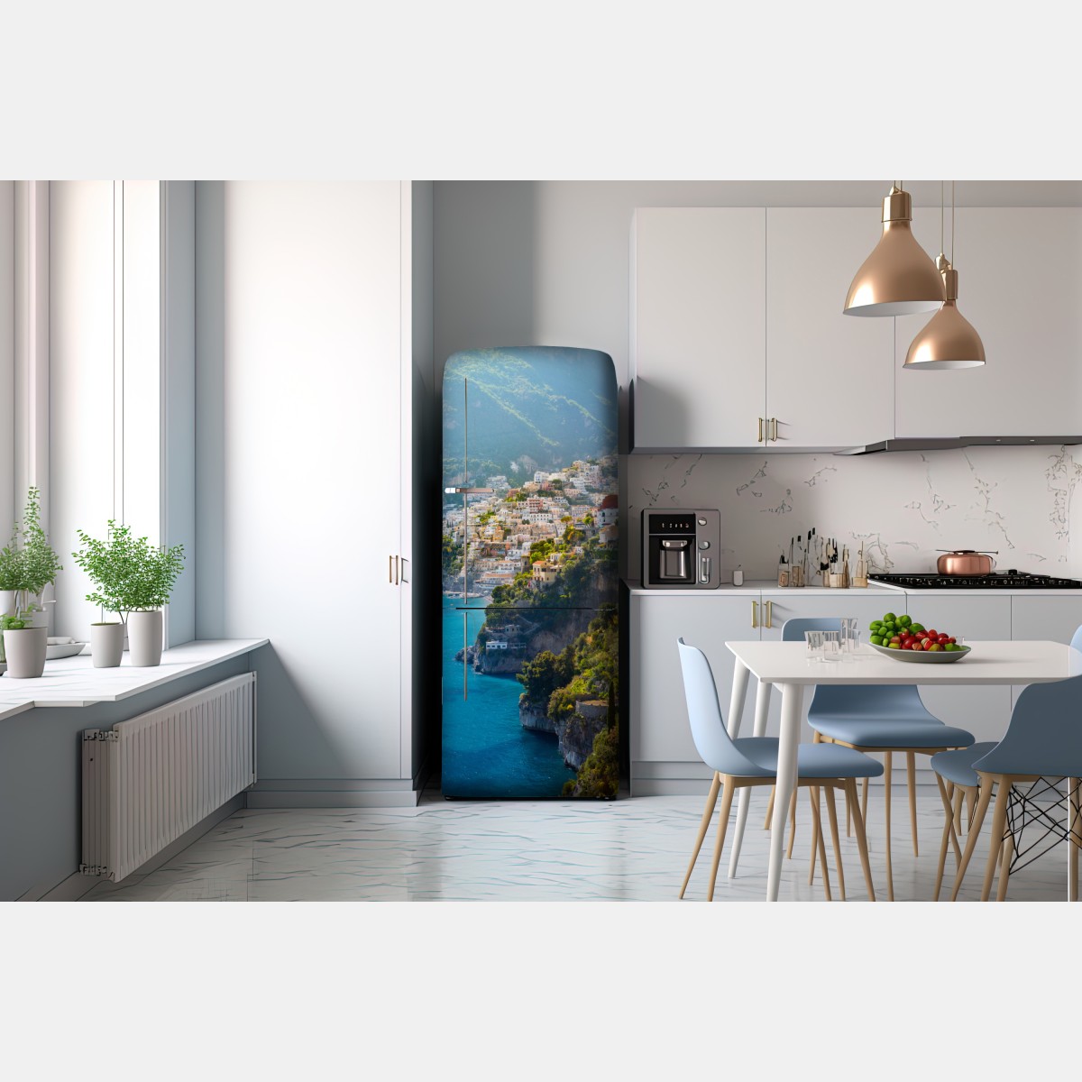 Naklejka na lodówkę Positano nadmorski krajobraz z klifu – Wallissimo® Naklejka na lodówkę Positano nadmorski krajobraz z klifu – Wallissimo®