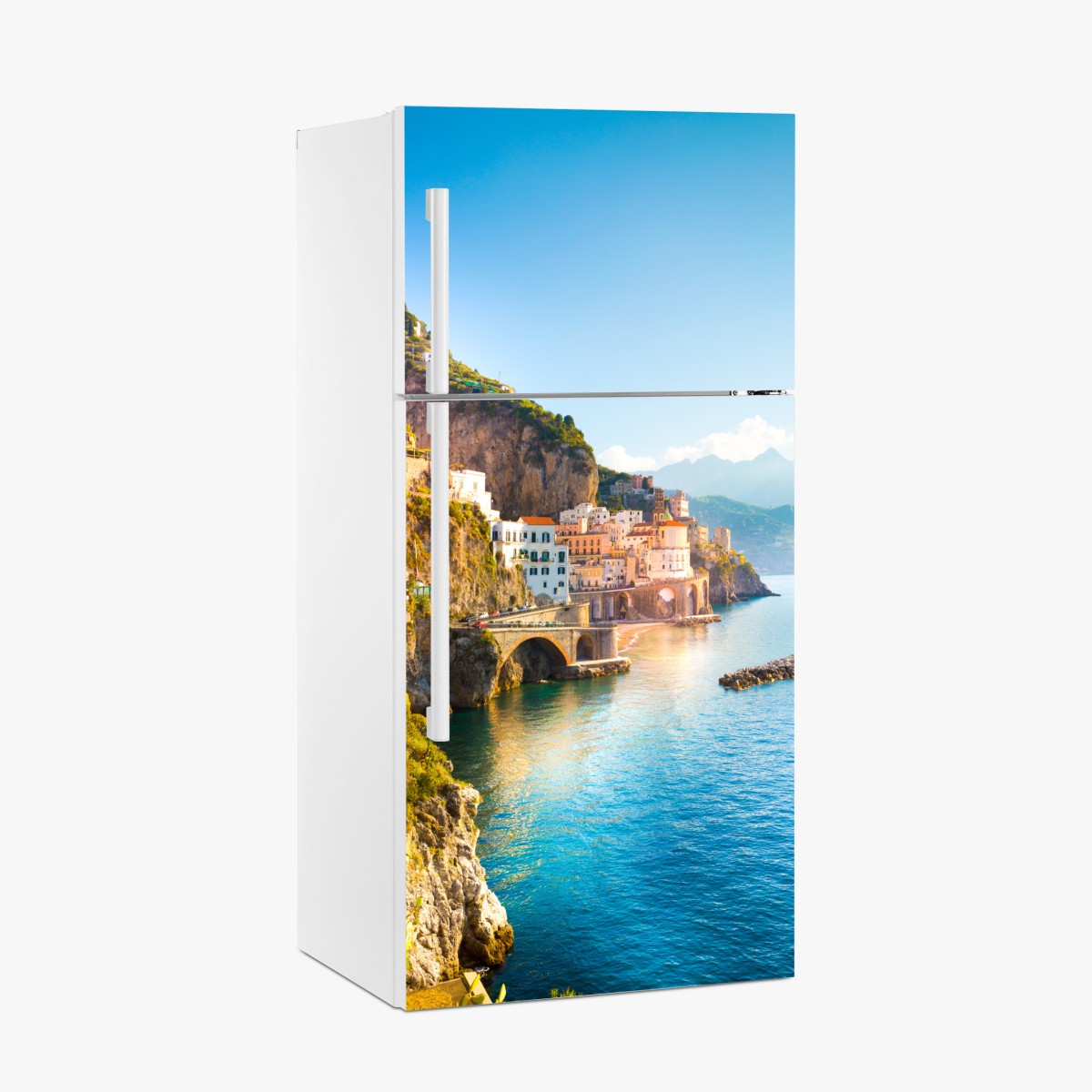 Fridge sticker sunlit coastal cliffside village – Wallissimo®