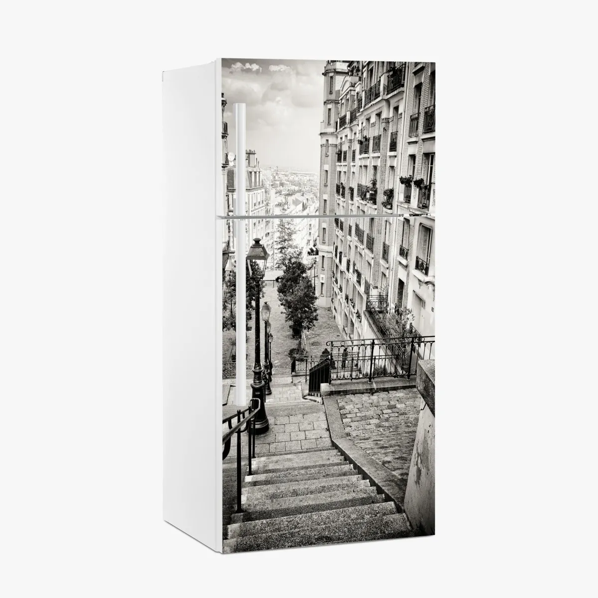 Naklejka na lodówkę paryskie schody w monochromie – Wallissimo® Naklejka na lodówkę paryskie schody w monochromie – Wallissimo®