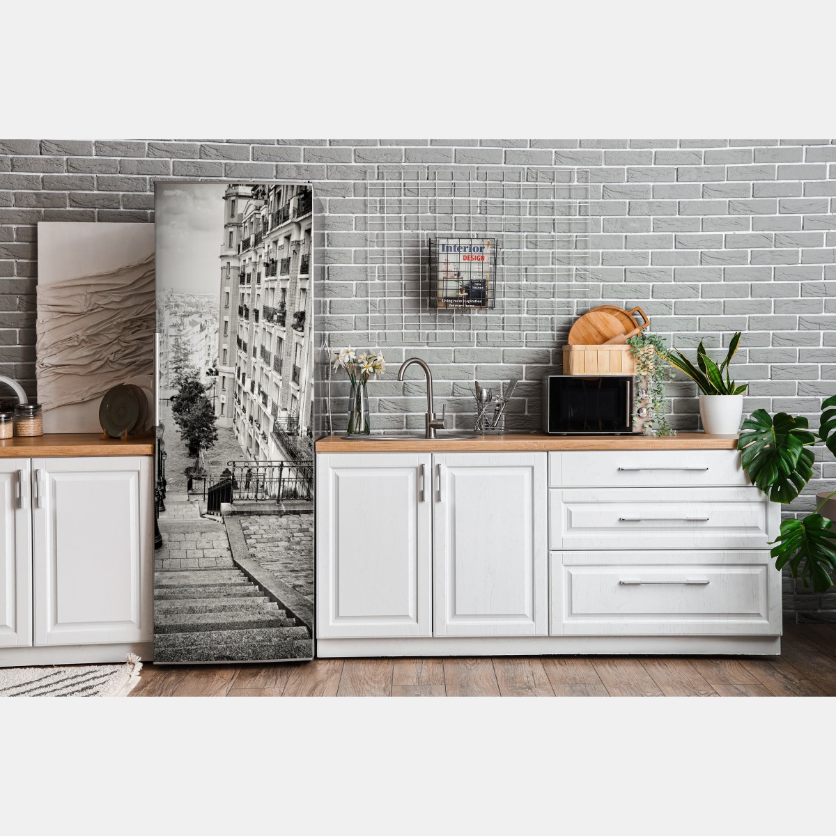 Naklejka na lodówkę paryskie schody w monochromie – Wallissimo® Naklejka na lodówkę paryskie schody w monochromie – Wallissimo®