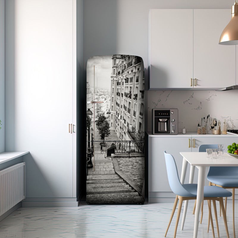 Naklejka na lodówkę paryskie schody w monochromie – Wallissimo® Naklejka na lodówkę paryskie schody w monochromie – Wallissimo®