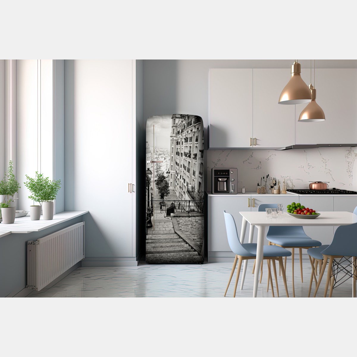 Naklejka na lodówkę paryskie schody w monochromie – Wallissimo® Naklejka na lodówkę paryskie schody w monochromie – Wallissimo®