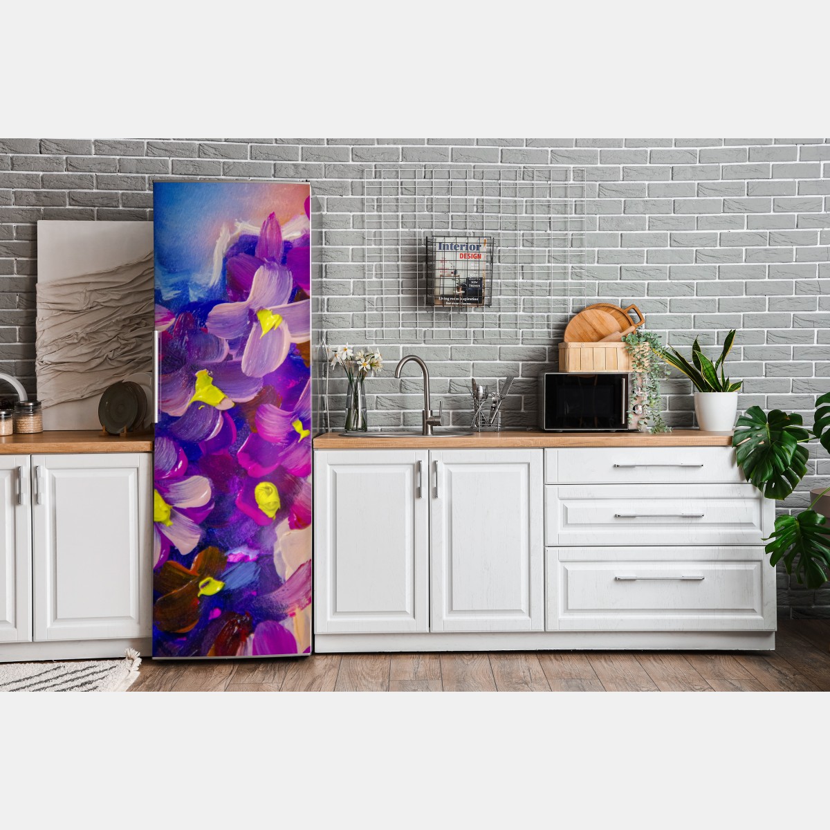 Naklejka na lodówkę wibrujący fioletowy bukiet kwiatów – Wallissimo® Naklejka na lodówkę wibrujący fioletowy bukiet kwiatów – Wallissimo®