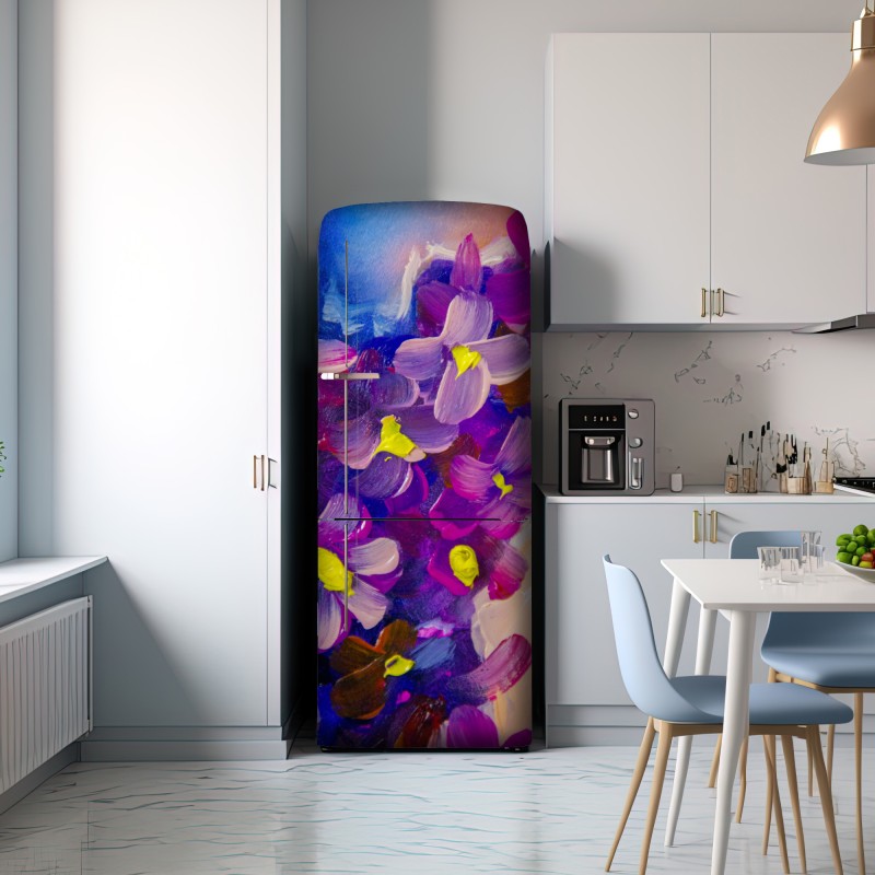 Naklejka na lodówkę wibrujący fioletowy bukiet kwiatów – Wallissimo® Naklejka na lodówkę wibrujący fioletowy bukiet kwiatów – Wallissimo®