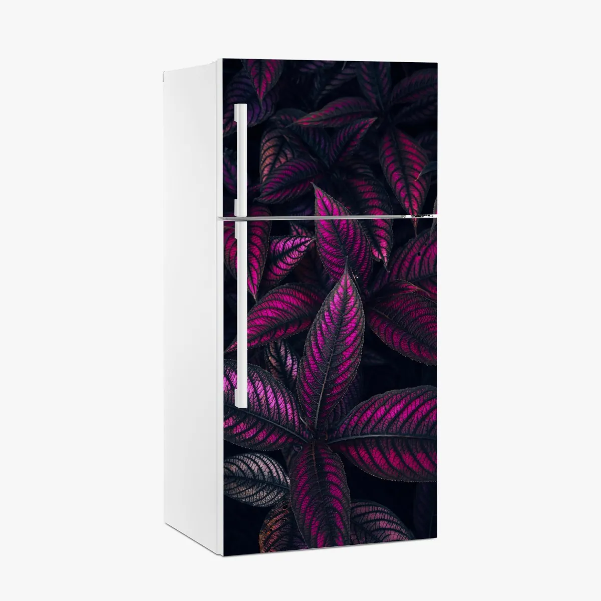 Naklejka na lodówkę intensywny fioletowy wzór liści – Wallissimo® Naklejka na lodówkę intensywny fioletowy wzór liści – Wallissimo®