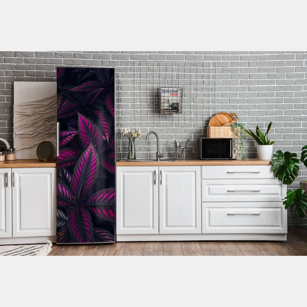 Naklejka na lodówkę intensywny fioletowy wzór liści – Wallissimo® Naklejka na lodówkę intensywny fioletowy wzór liści – Wallissimo®