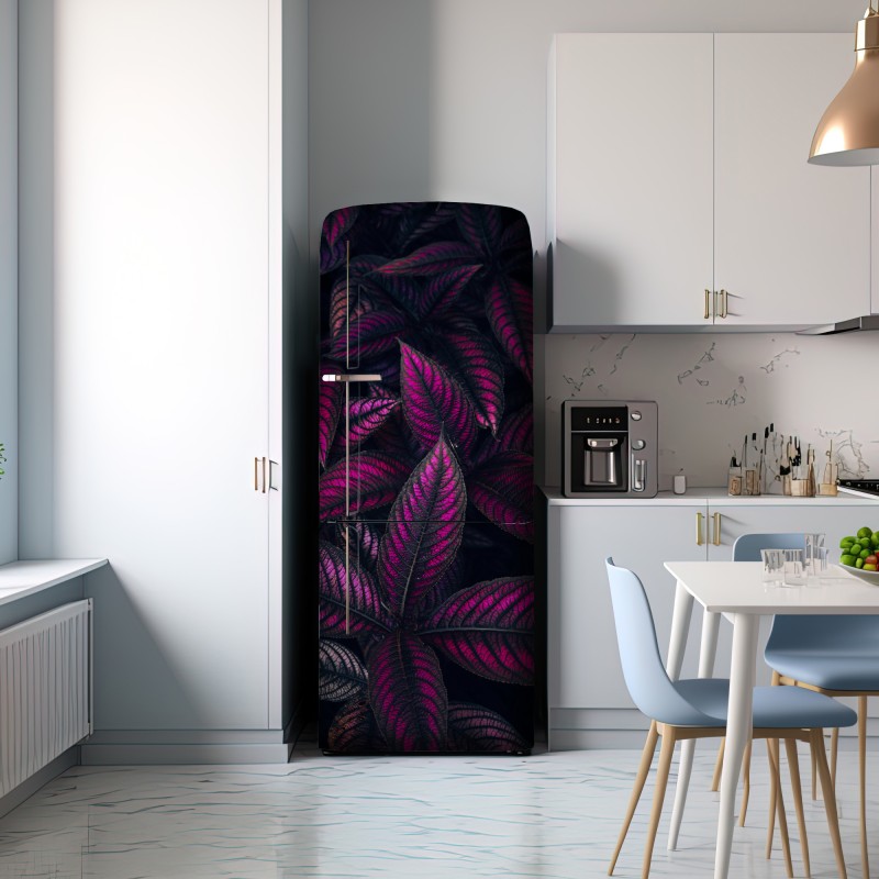 Naklejka na lodówkę intensywny fioletowy wzór liści – Wallissimo® Naklejka na lodówkę intensywny fioletowy wzór liści – Wallissimo®