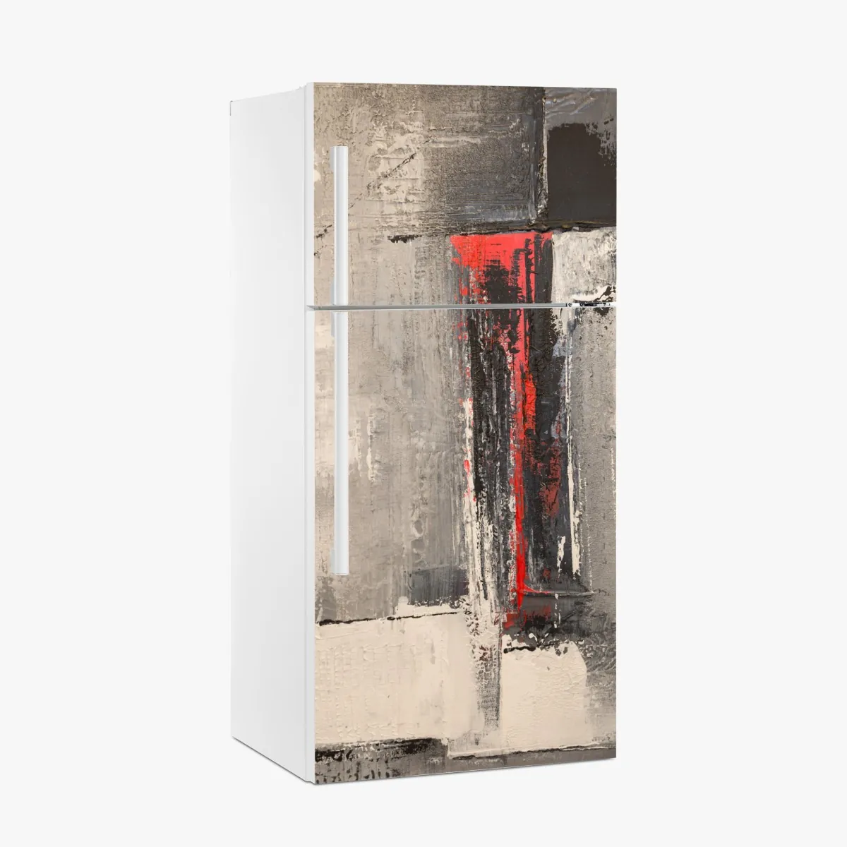 Naklejka na lodówkę teksturalna abstrakcja z czerwonym akcentem – Wallissimo® Naklejka na lodówkę teksturalna abstrakcja z czerwonym akcentem – Wallissimo®