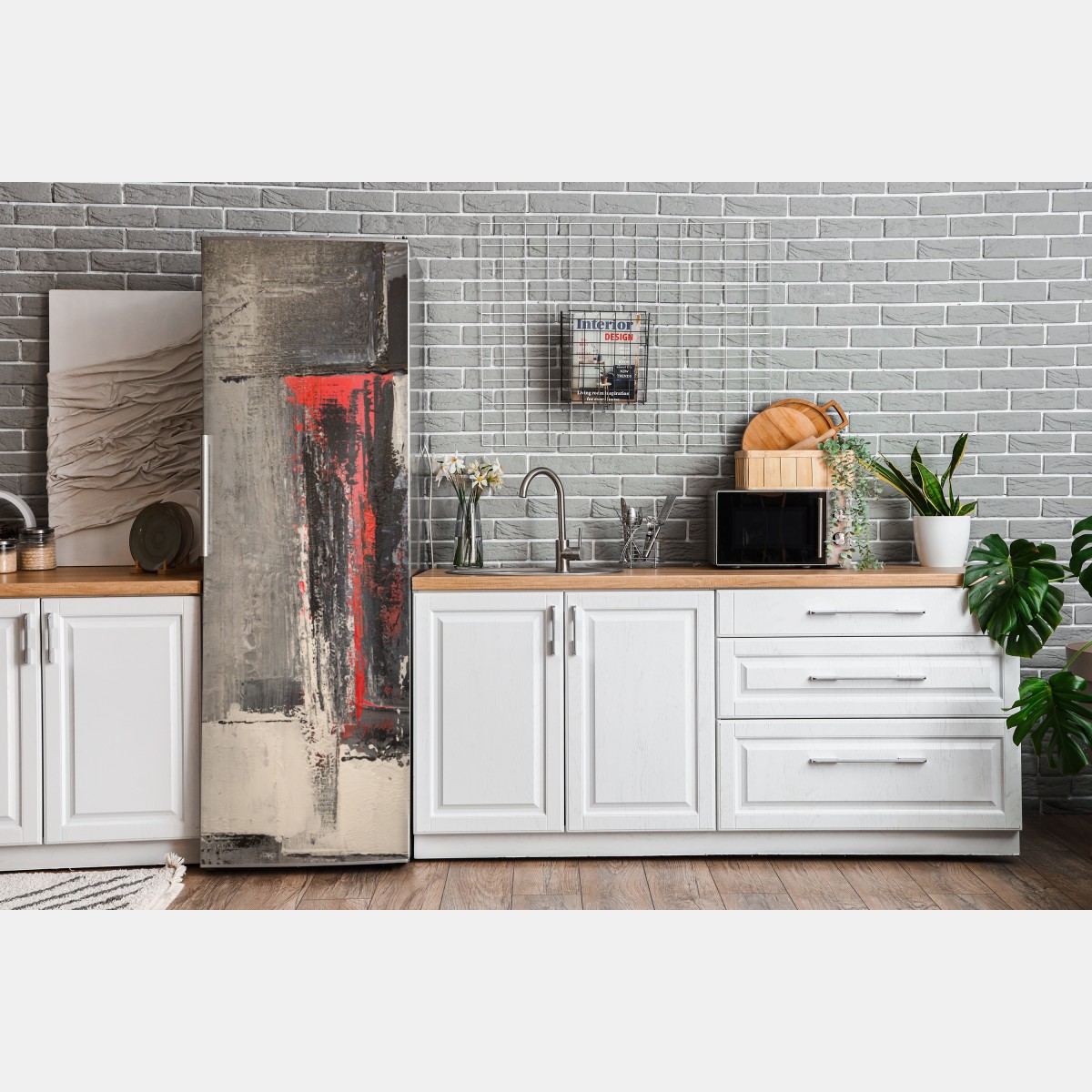 Naklejka na lodówkę teksturalna abstrakcja z czerwonym akcentem – Wallissimo® Naklejka na lodówkę teksturalna abstrakcja z czerwonym akcentem – Wallissimo®