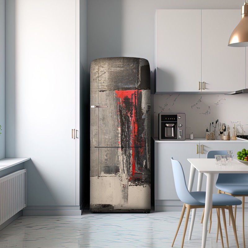 Naklejka na lodówkę teksturalna abstrakcja z czerwonym akcentem – Wallissimo® Naklejka na lodówkę teksturalna abstrakcja z czerwonym akcentem – Wallissimo®