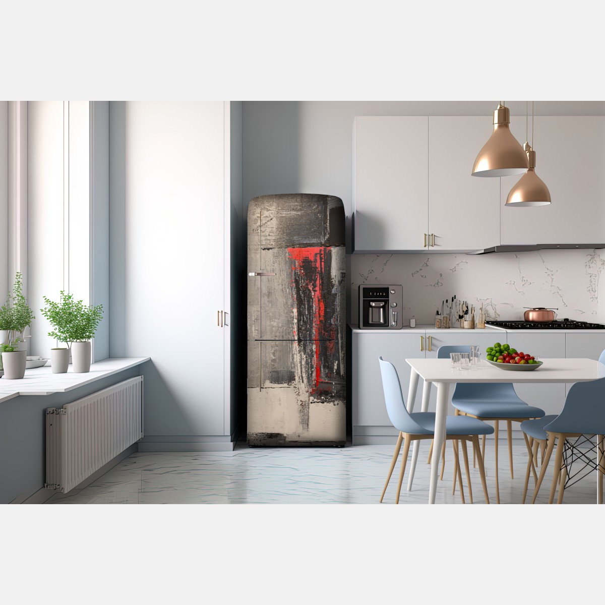 Naklejka na lodówkę teksturalna abstrakcja z czerwonym akcentem – Wallissimo® Naklejka na lodówkę teksturalna abstrakcja z czerwonym akcentem – Wallissimo®