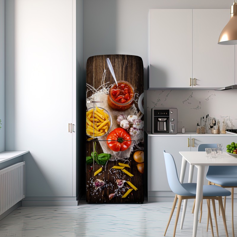 Naklejka na lodówkę rustykalne włoskie składniki do makaronu – Wallissimo® Naklejka na lodówkę rustykalne włoskie składniki do makaronu – Wallissimo®