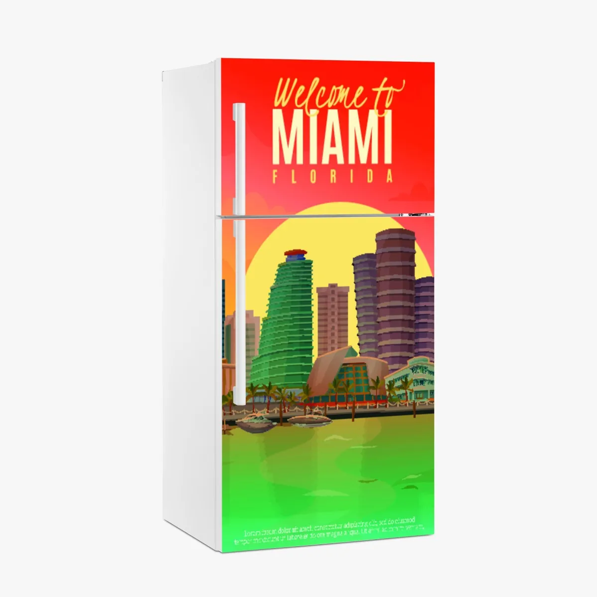 Naklejka na lodówkę Miami panorama zachodu słońca – Wallissimo® Naklejka na lodówkę Miami panorama zachodu słońca – Wallissimo®
