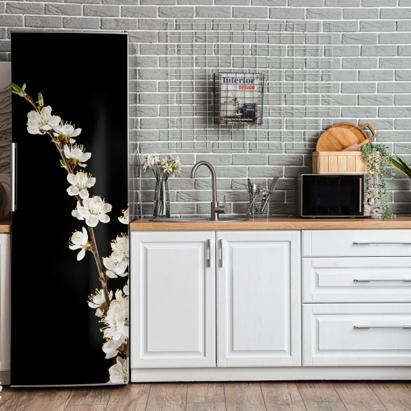 Naklejka na lodówkę luksusowy złoty wzór kwiatowy na granacie – Wallissimo®