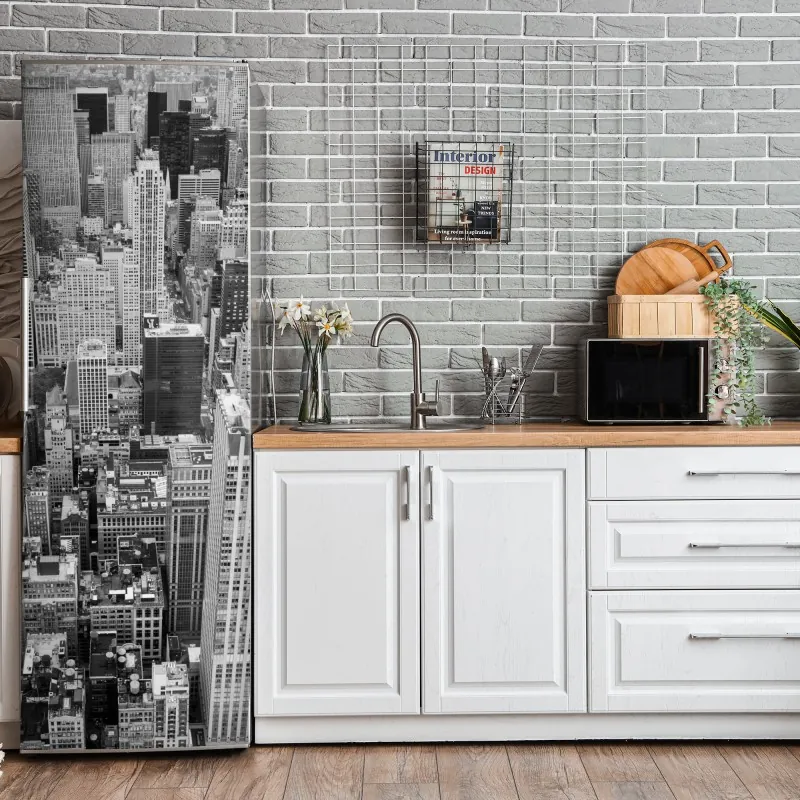 Naklejka na lodówkę biała tekstura marmuru z szarymi żyłkami – Wallissimo®