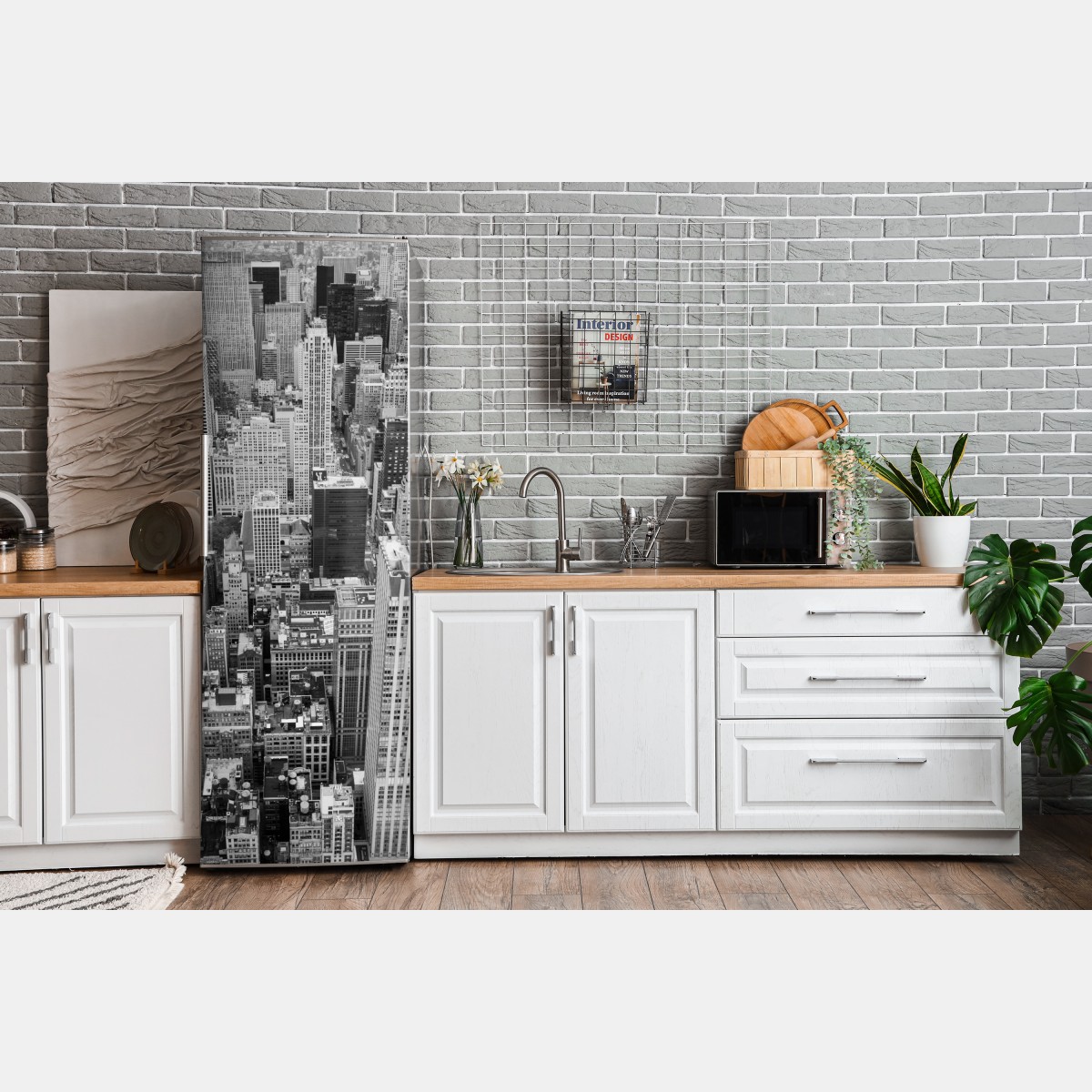 Naklejka na lodówkę czarno-biała panorama miasta – Wallissimo® Naklejka na lodówkę czarno-biała panorama miasta – Wallissimo®