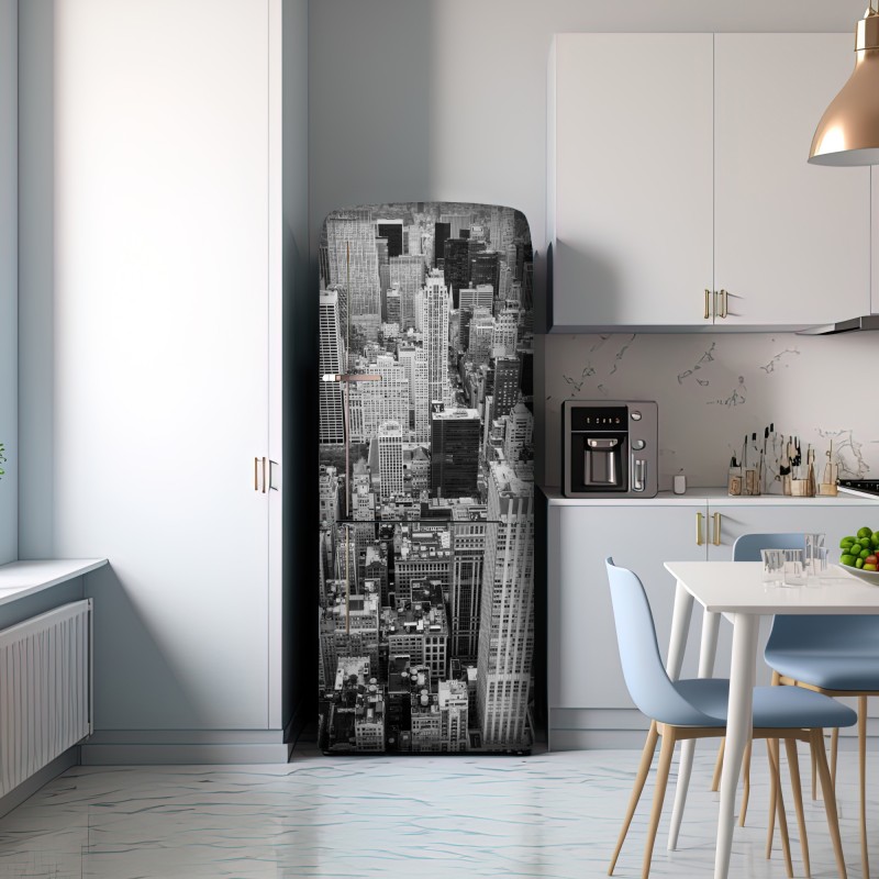 Naklejka na lodówkę czarno-biała panorama miasta – Wallissimo® Naklejka na lodówkę czarno-biała panorama miasta – Wallissimo®