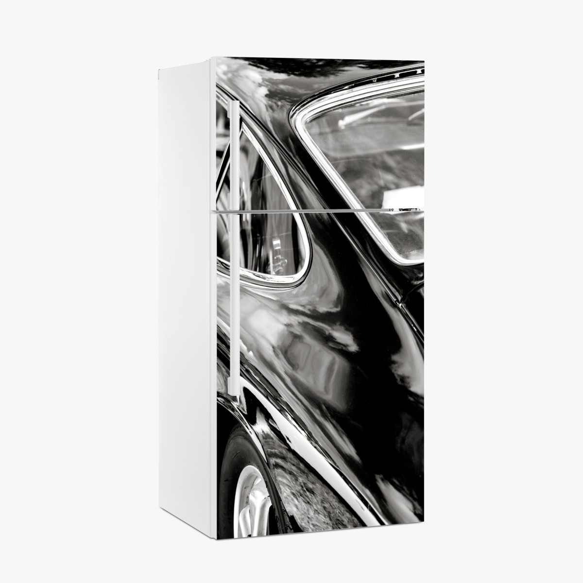 Fridge sticker vintage car rear detail in black and white – Wallissimo®