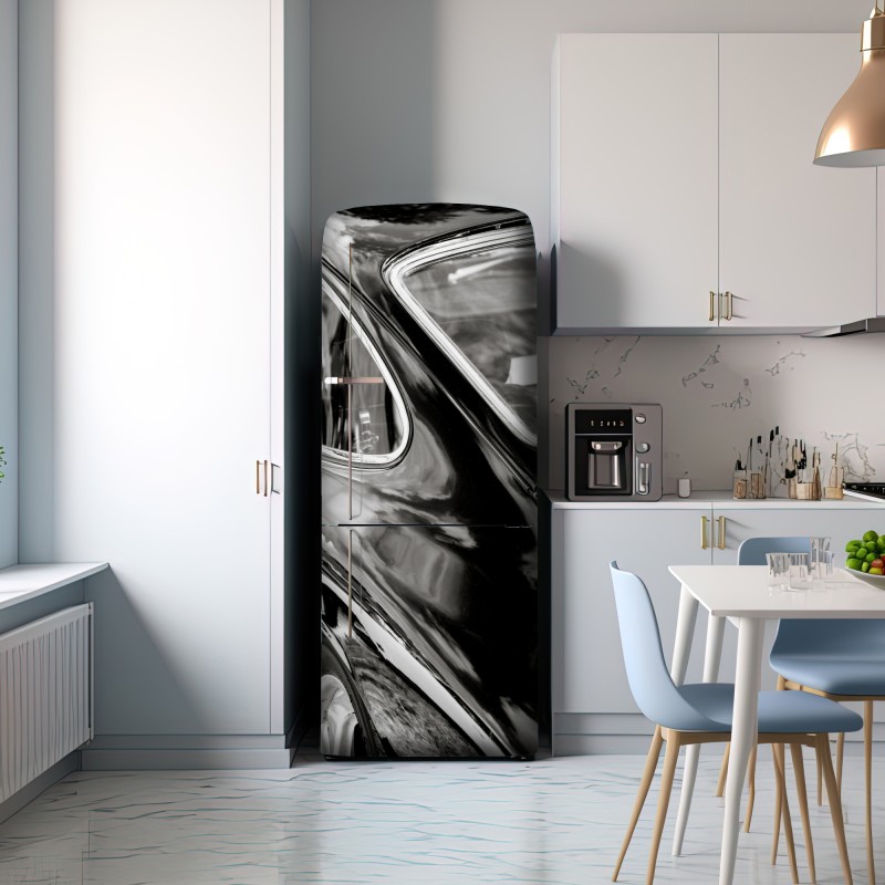 Naklejka na lodówkę zabytkowy tył samochodu w czerni i bieli – Wallissimo® Naklejka na lodówkę zabytkowy tył samochodu w czerni i bieli – Wallissimo®