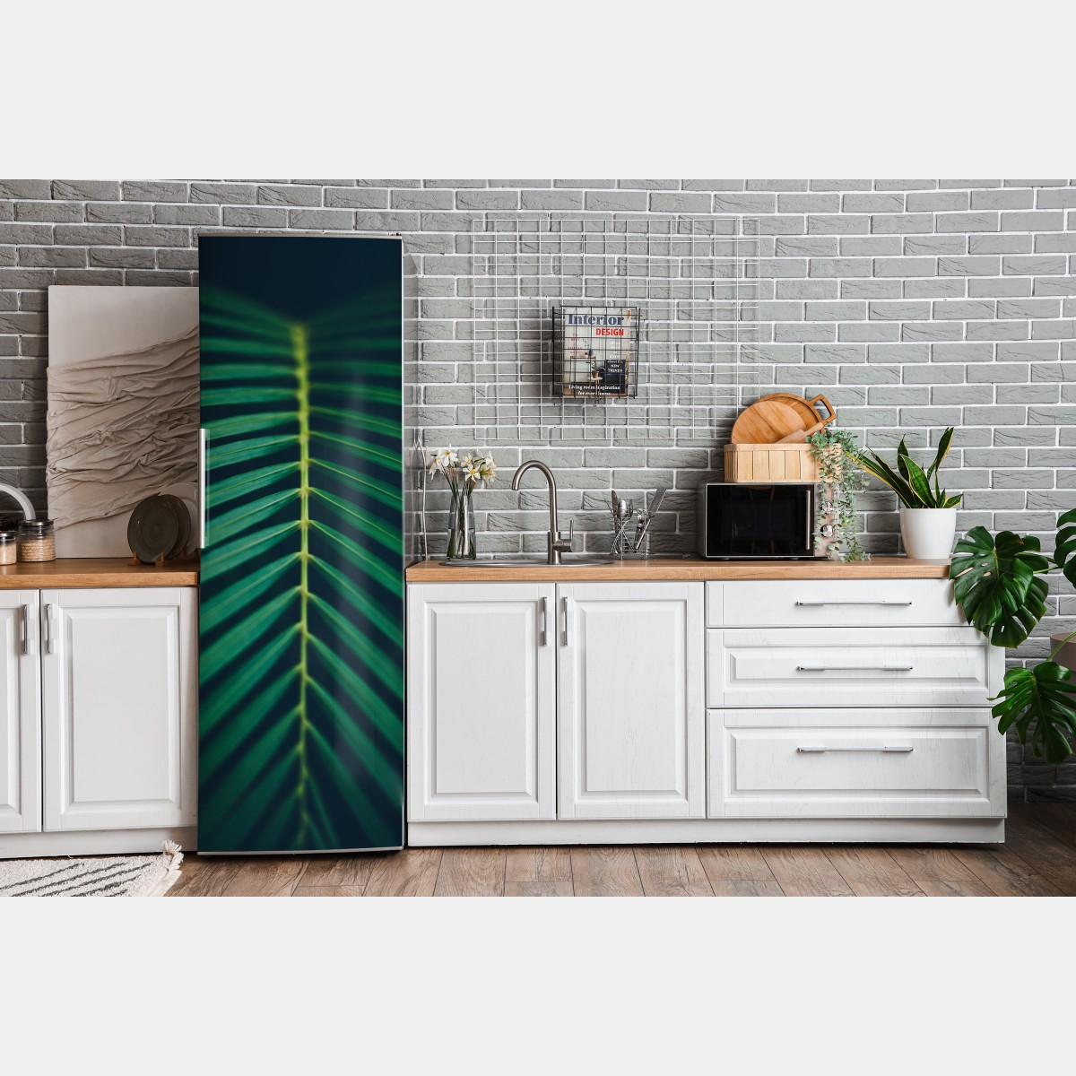 Naklejka na lodówkę pionowy liść palmy z bliska – Wallissimo® Naklejka na lodówkę pionowy liść palmy z bliska – Wallissimo®