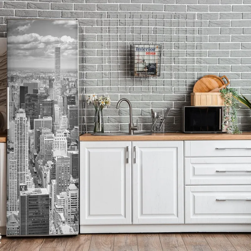 Naklejka na lodówkę panorama Nowego Jorku w monochromie – Wallissimo® Naklejka na lodówkę panorama Nowego Jorku w monochromie – Wallissimo®